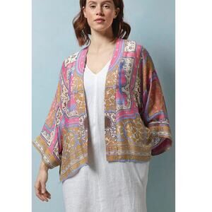 One Hundred Stars O/S Indian Summer Kimono Jacket Pink Lagenlook Boho Flowy
